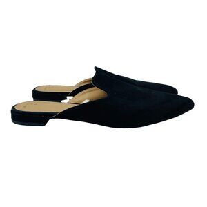 A New Day Shoes Womens Size 8.5 Black Faux Suede Slip On Flats Pointed Toe